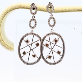 18K WG 1.38ctw Diamond Drop Earrings, Length:4.4 cm, Weight: 10.8 grams