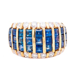 18KYG 3.08ct Sapphire & 0.89ctw Natural Diamond Ring, Size 5.25