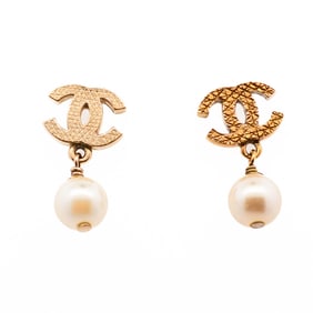 Chanel 2010 Gold?Tone & Faux Pearl Drop Pierced Earrings