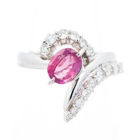 Platinum 1.04ct Pink Sapphire & .50ctw Natural Diamond Ring, Size 5