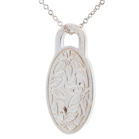 Tiffany & Co. Sterling Silver Floral Tag Necklace Engraved "Go Women"! 16"