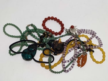 Estate Tortoiseshell Amber Jade and Other Natural Stone Accessories Group Lot