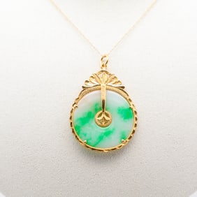 18K Yellow Gold Estate Disc Jade Necklace 18"