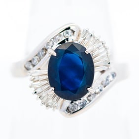 Platinum 2.00ct Sapphire & .50ctw Natural Diamond Ring, 6.30 grams