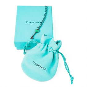 Tiffany & Co. 925 Enamel “Keys?? Heart-Key Pendant Necklace 18" w/Box & Pouch