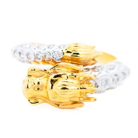 Vintage 18K Gold Two?Tone Dragon Motif Diamond Ring, Size 7.5