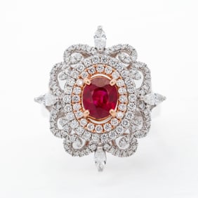 GIA 18KRG 1.05ct Pigeon-Blood Burma Ruby & 0.95ctw Natural Diamond Floral-Halo Ring, 6