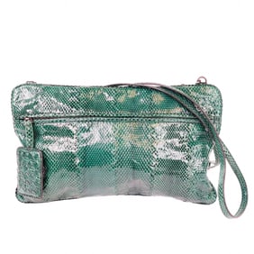 Incredible Bottega Veneta Deep Green Python 2-Way Clutch/Crossbody Bag