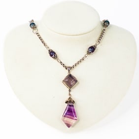 Estate Sterling Silver & Gemstone Lariat Necklace, 17.5"