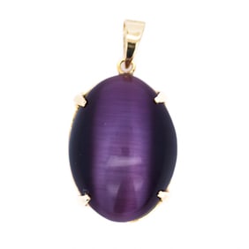 18K Yellow Gold Oval Cabochon Purple Cat’s?Eye Pendant