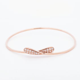 14KRG Pave-Diamond Bypass Bangle, 6.25"