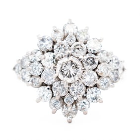 Platinum 900 2.05ctw Natural Diamond Cluster Ring, Size 6.25