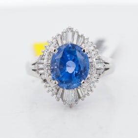 Platinum 3.62ct Certified No Heat Sapphire & 0.63ctw Diamond Ring, 6.25