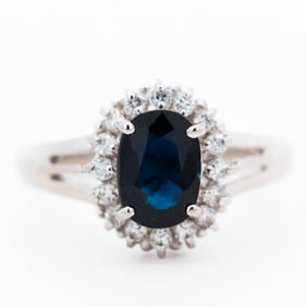 Platinum 1.10ct Blue Sapphire & Diamond Ring, Size 6