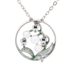 Mikimoto Sterling Silver & 3.0-3.6mm Pearl Bell Flower Necklace, 15.25"-17"