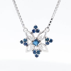 Stunning Platinum 0.79ct Sapphire & 0.13ct Diamond Floral Necklace
