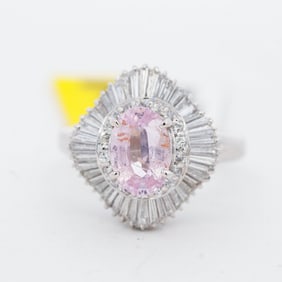 Platinum 1.29ct Pink Sapphire & 0.89ctw Diamond Ballerina Ring, AIGS, 5