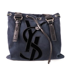 Yves Saint Laurent YSL Logo Kahala Canvas & Leather Tote Bag in Black