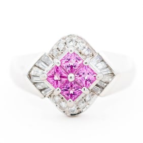 Platinum Princess-Cut Pink Sapphire & Diamond Ring, Size 6