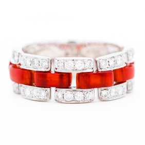 18KWG Agate Ring, 0.50ctw Diamonds SI GH, Size 7