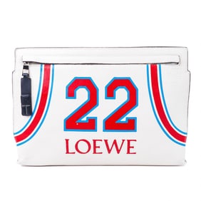 Loewe “22?? Jersey Print Leather Clutch – White with Red & Blue Detailing