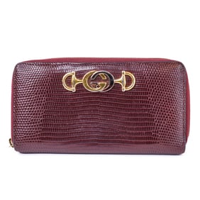Gucci Bordeaux Python Leather Exotic Horsebit Zip-Around Wallet