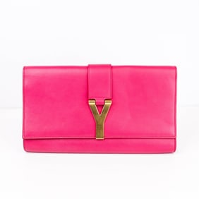 Saint Laurent ‘Y’ Ligne Leather Clutch – raspberry calfskin