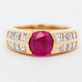18KYG 1.70ct Burma Ruby & 1.15ctw Diamond Channel-Set Ring GIA Certified