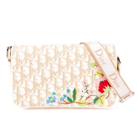 Christian Dior Trotter Shoulder Bag – Embroidered Floral Canvas with Leather Trim