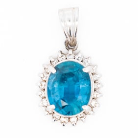 Pt900 1.51ct Sapphire & .17ctw Diamond Pendant