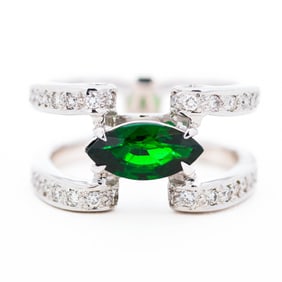 18K Gold 1.05ct Tsavorite & 0.46ctw Natural Diamond Ring, 6.5