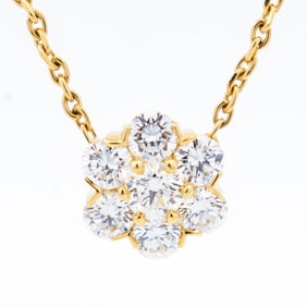18KYG Vintage Van Cleef & Arpels 1.00ctw D-E Color VVS Diamond Floral Cluster Necklace 18"