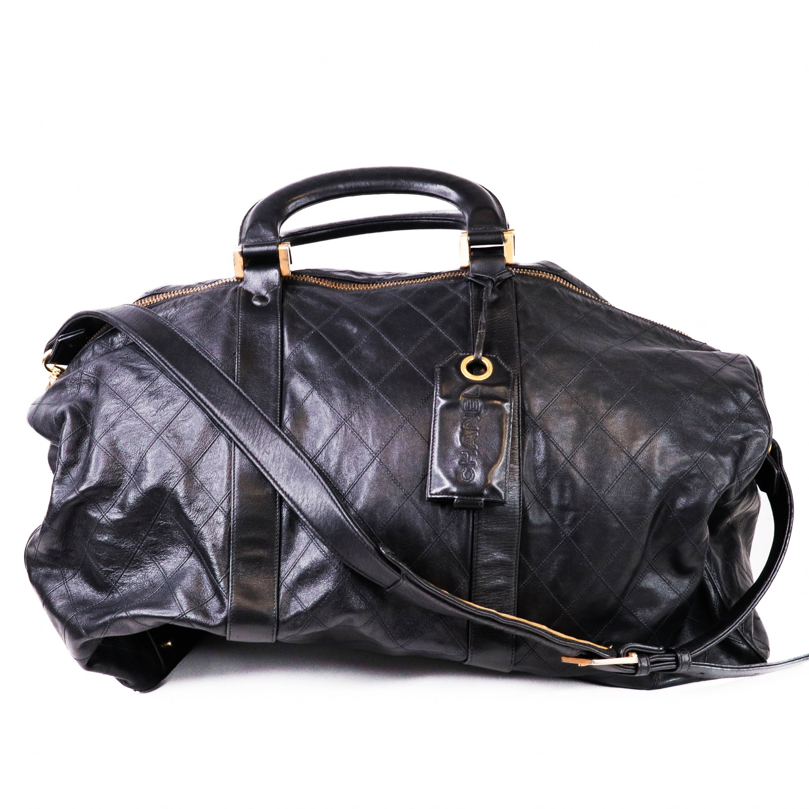 Vintage 1980s Chanel Black Quilted Lambskin Boston Duffle with Strap (1 of 7)