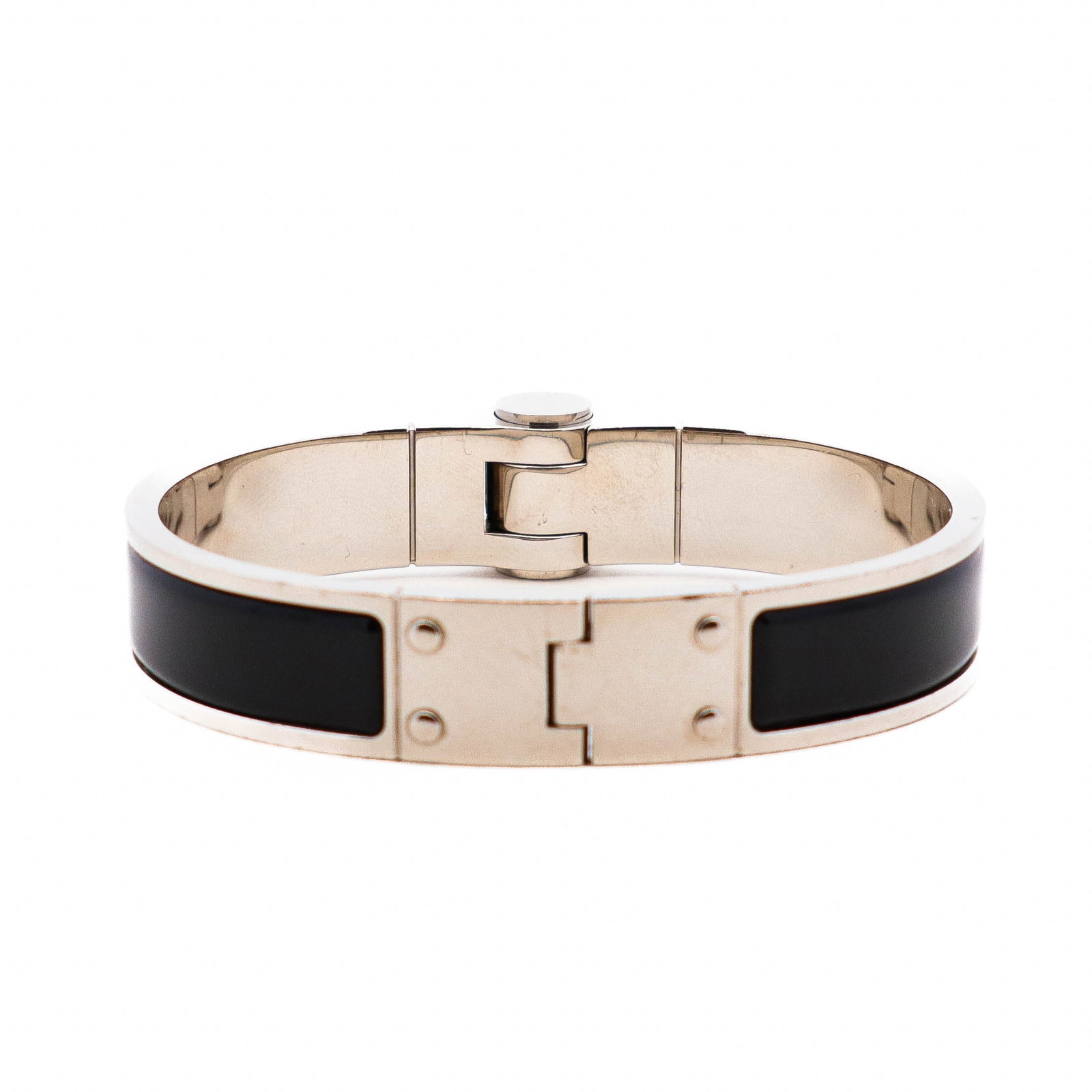 Hermes Palladium Plated Charniere Enamel Narrow Hinged Bracelet 6.75" (1 of 4)