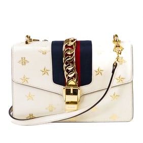 Gucci Sylvie Leather Shoulder Bag – Ivory with Gold Bee & Star Motif
