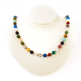 14KYG Incredible Gold Beaded Strand of Precious Gemstones, Paloma Picasso Style
