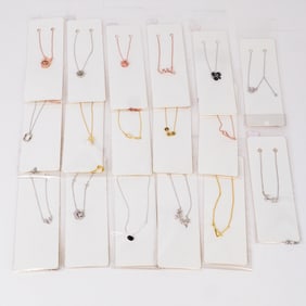 Collection of 16 New Old Stock Sterling Silver 925 Necklaces