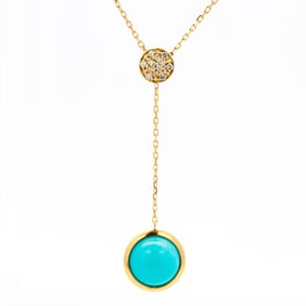 18KYG Diamond & Turquoise Y-Drop Necklace 17"