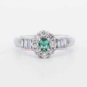Pt900 0.25ct Alexandrite & 0.51ctw Diamond Ring, Size 5.5