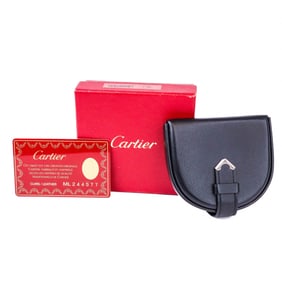 Cartier Black Leather Coin Case – Silver Tone Hardware, Box & Auth. Card