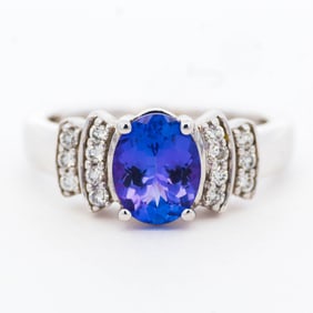 14KWG 1.69ct Tanzanite and .21ctw Diamond Ring, Size 7.25