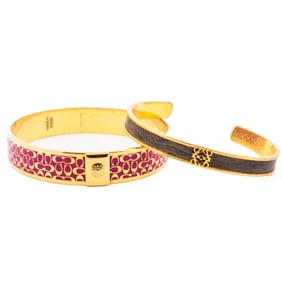 Loewe / Coach Logo Bangle Set – Gold Tone with Enamel