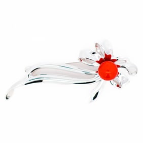 Vintage Floral Red Coral Cabochon Brooch – Sterling Silver, 8.5 mm Stone