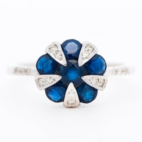 14KWG Sapphire and Diamond Designer Ring, Size 7.25