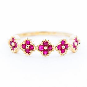 14KYG 5-Motif Bead Set Ruby Quatrefoil Band, 6.5