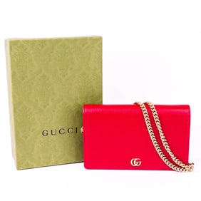 Gucci Double G Chain Wallet Leather Red – with Box & Dust Bag