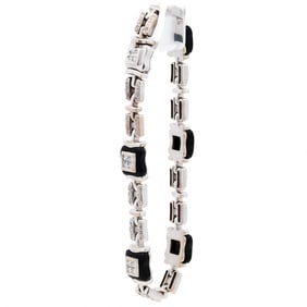 18KWG Diamond Bracelet w 1.00ctw Natural Diamonds & Chalcedony, 7" 30.10 grams