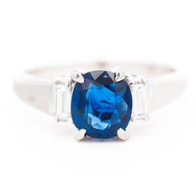 Platinum 1.66ct Sapphire & 0.22ctw Diamond 3 Stone Ring, 7.25