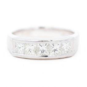 Platinum 1.00ctw Natural Princess Cut Diamond 5 Stone Ring, 5.75