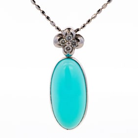 18KWG 8.09ct Santorini Blue Chalcedony & Diamond Fancy Beaded Necklace 17"